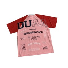 Duaa Forever Pink Red Color Block Text Print Raglan T-shirt