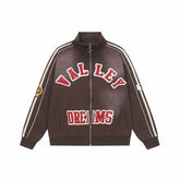 Vale Forever Valley Dreams Chenille Patch Lettering Vintage Wash Track Jacket brown