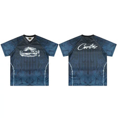 Corteiz Gradient Athletic Jersey T-Shirt - Dark Navy/Black