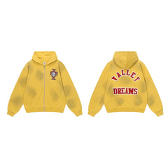 Vale Forever Dream Valley Yellow Embroidered Rhinestone Zip Hoodie
