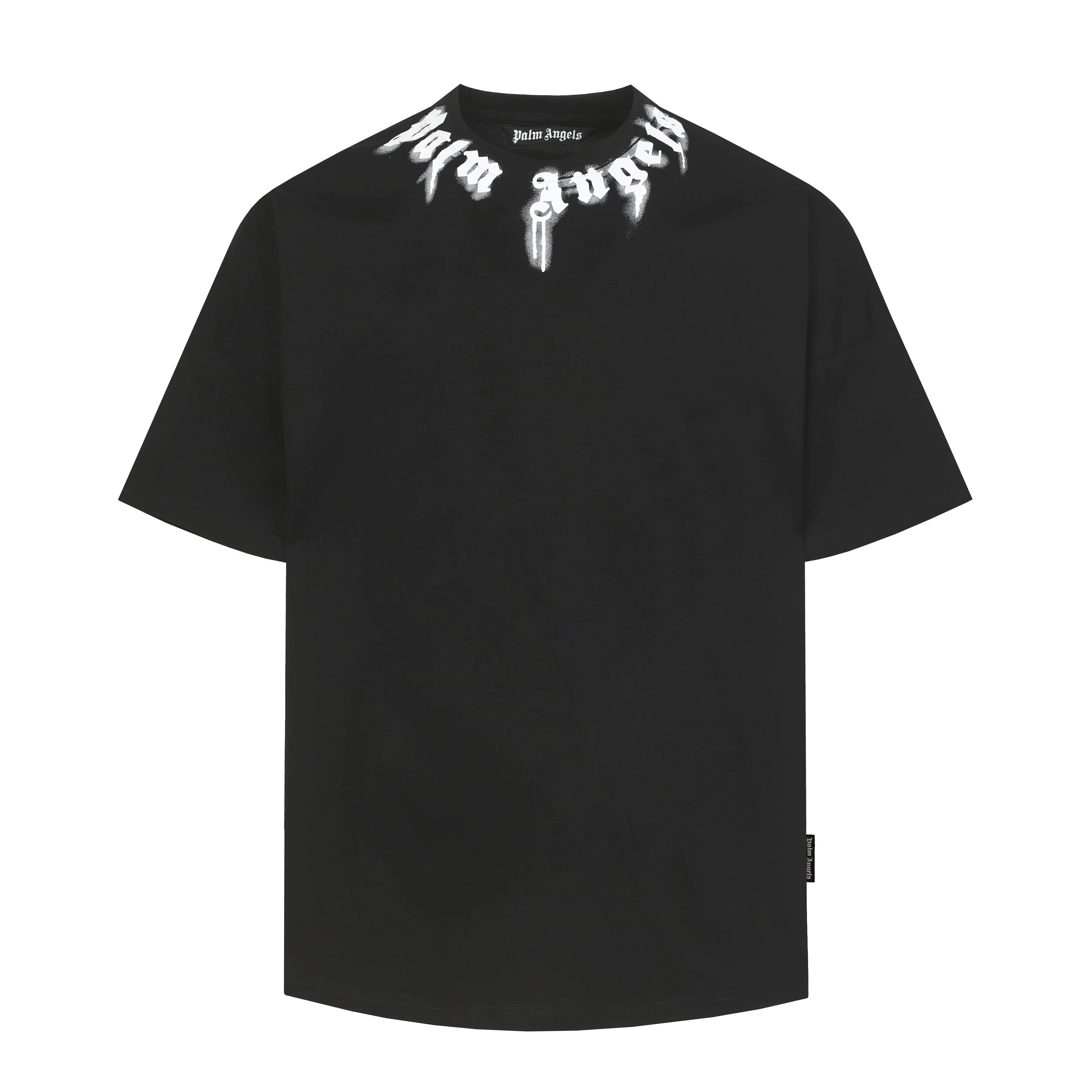 PALM ANGELS NECK LOGO PRINT OVERSIZED SHORT SLEEVE T‑SHIRT