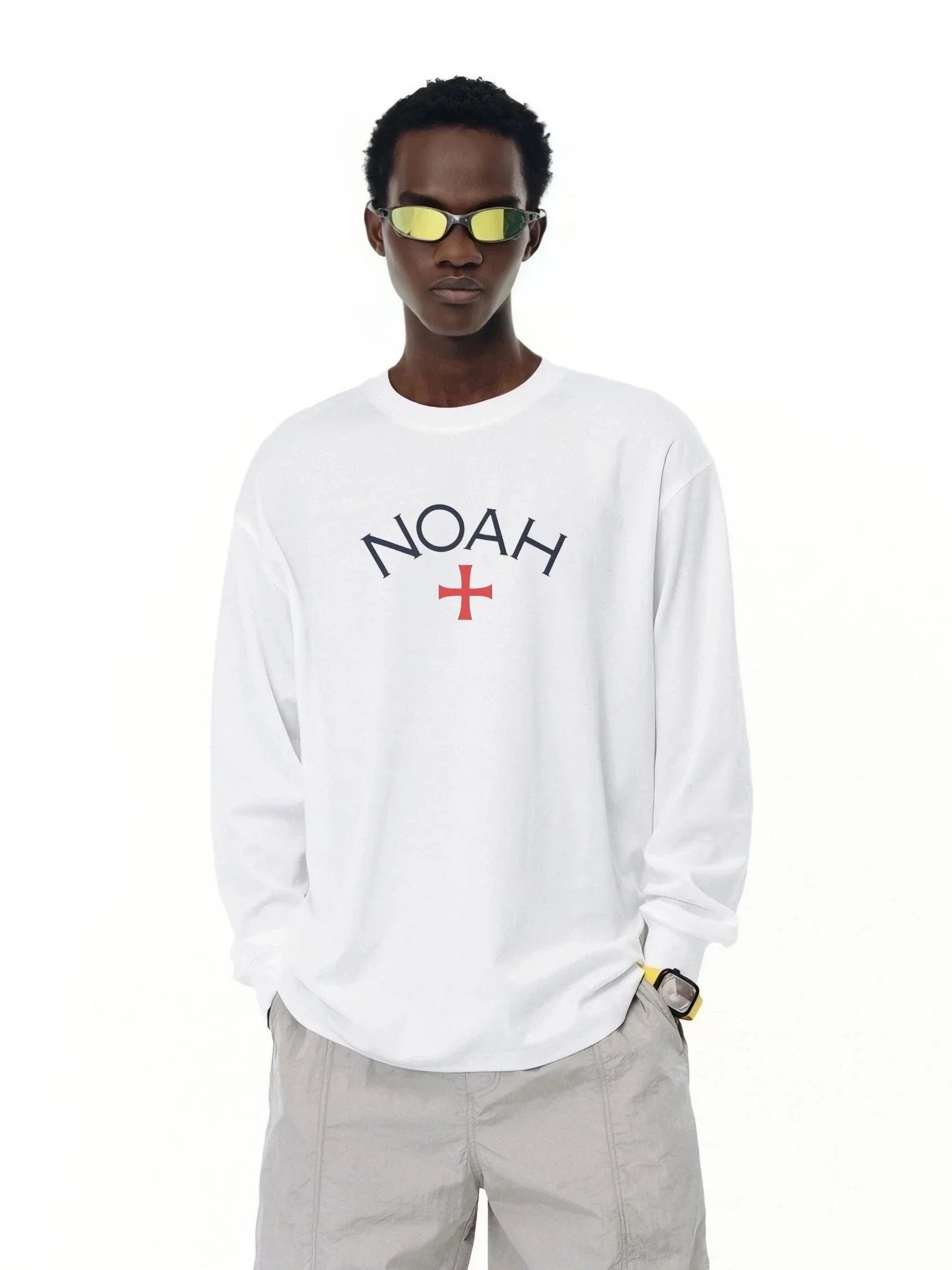 NOAH MARS Men Heavy Cotton Long Sleeve Tee First Black Soul Cross