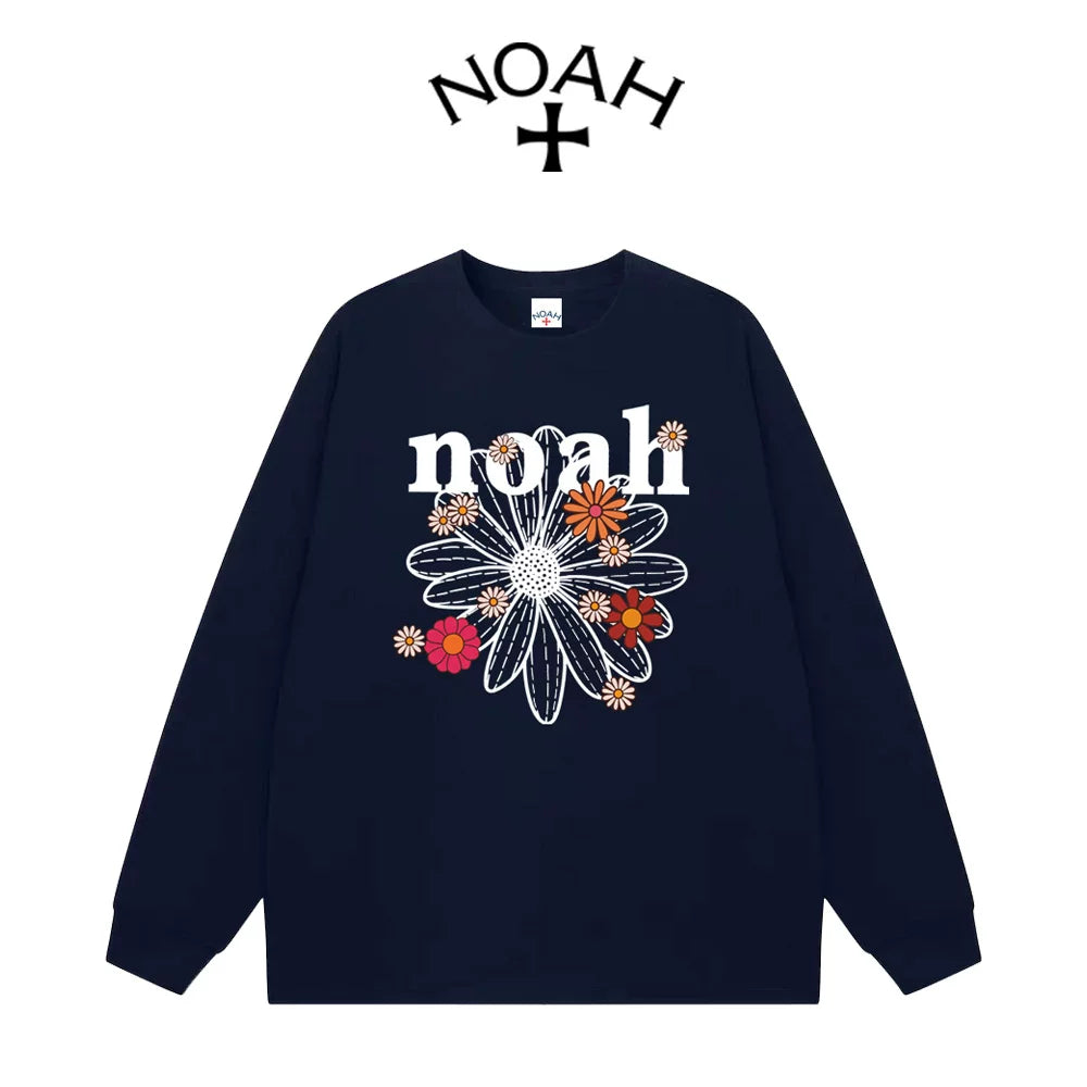 NOAH Autumn Co-branded Daisy Letter Crew Neck Cotton Long Sleeve Tee Unisex