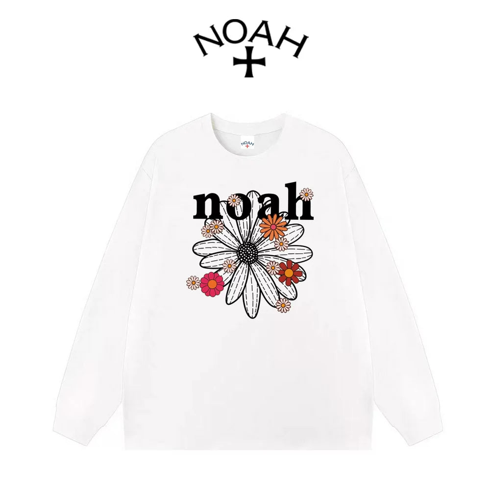 NOAH Autumn Co-branded Daisy Letter Crew Neck Cotton Long Sleeve Tee Unisex