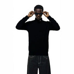 NOAH MARS Men Vintage Mock Neck Long Sleeve Base Tee Chest Cross Embroidery