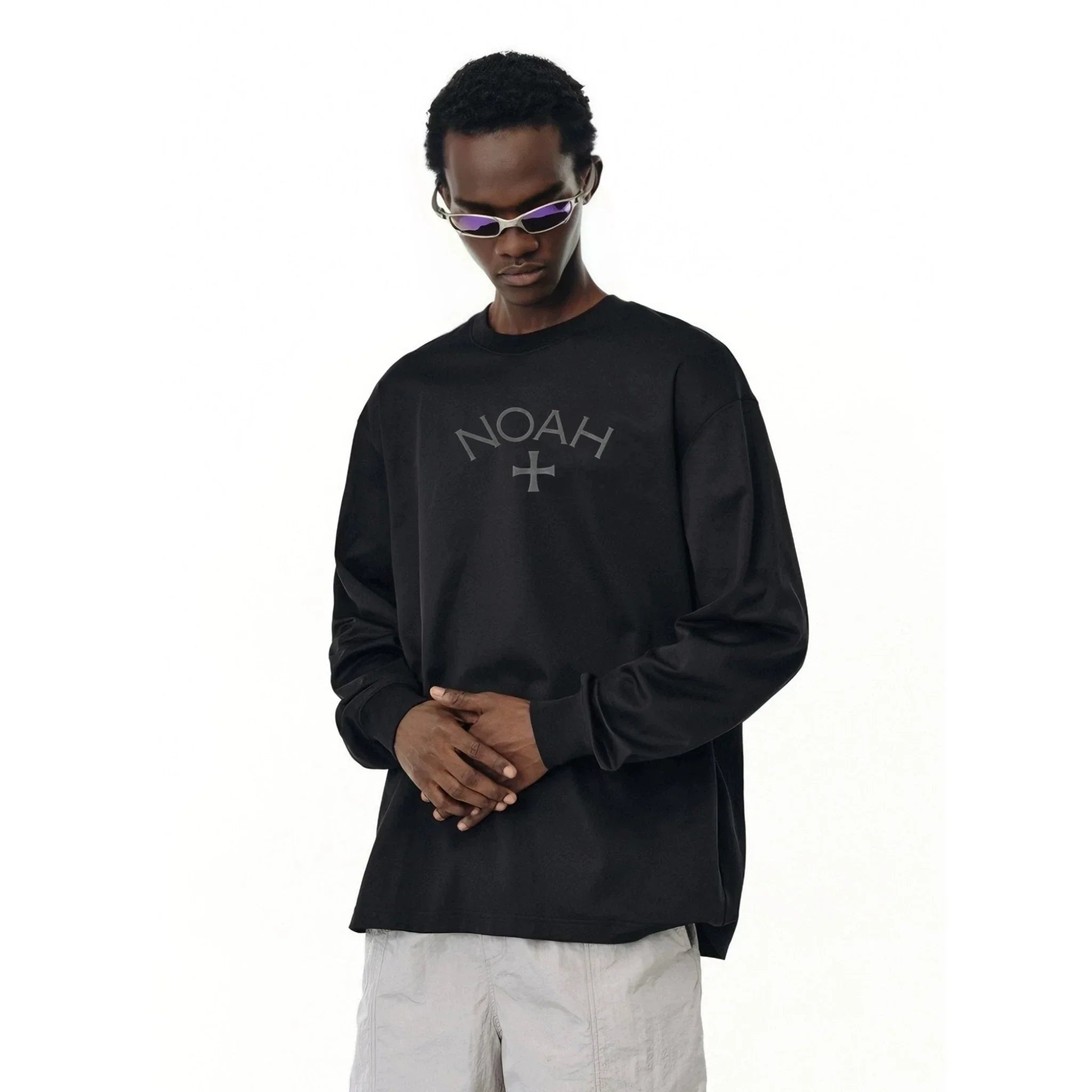 NOAH MARS Men Heavy Cotton Long Sleeve Tee First Black Soul Cross