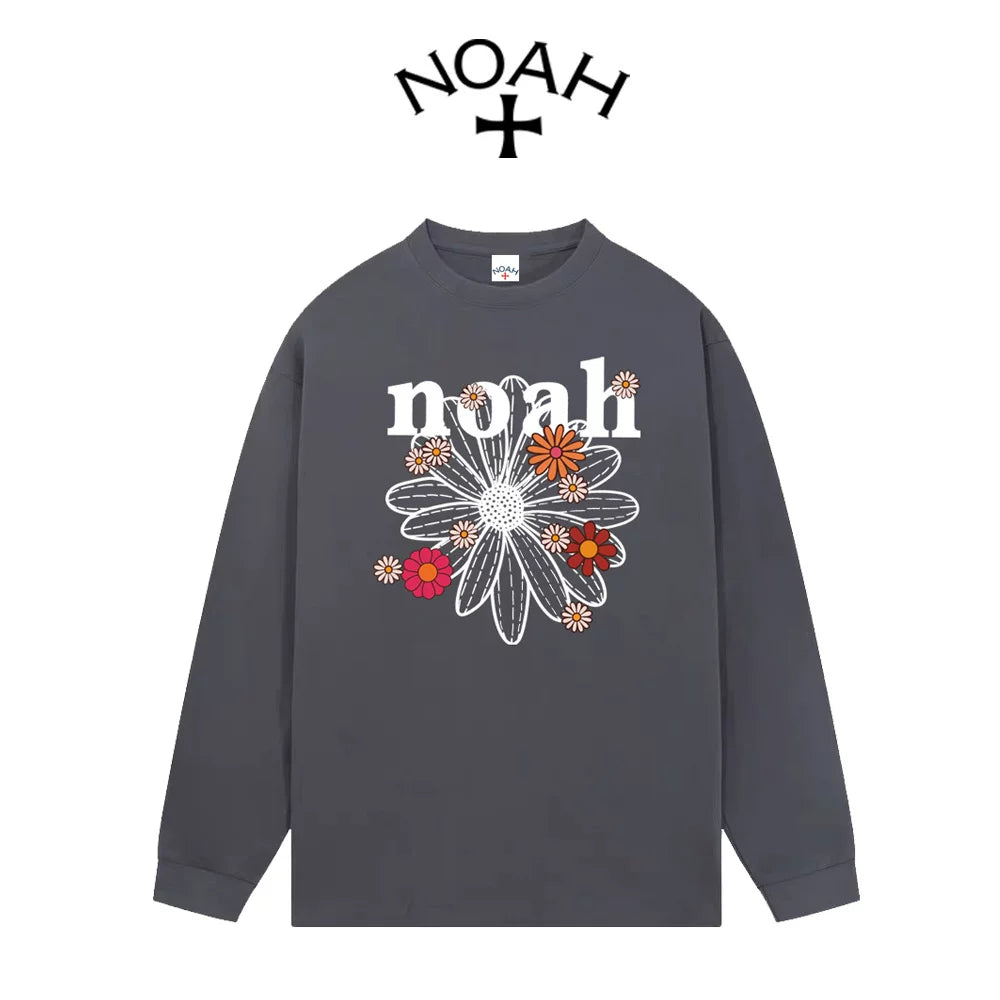 NOAH Daisy Letter Print Pure Cotton Unisex Long Sleeve Tee Spring Autumn