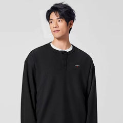 NOAH MARS Men Old Money Henley Long Sleeve Tee Chest Cross Embroidery Logo