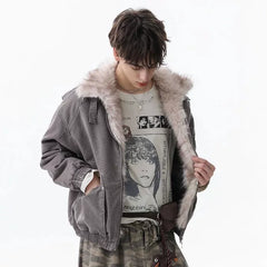 NOAH MARS Old Money Stand Collar Mountain Graphic Velvet Lined Cotton Coat