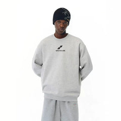 NOAH MARS Men Grey Thread Splice Crew Sweatshirt Two Bar Wave Print