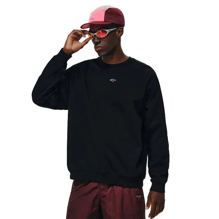 NOAH MARS Men Thread Splice Crew Sweatshirt Chest Badge Cross Embroidery